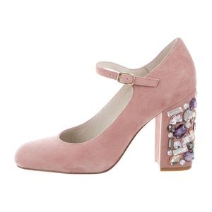 Bettye Muller Pink Suede Jeweled Mary Janes